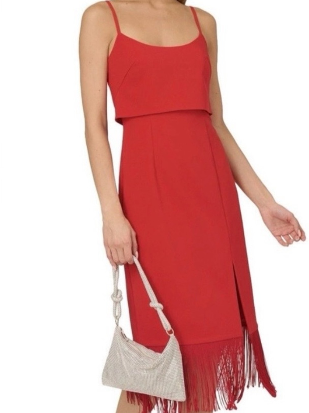 NWT Adrianna Papell Women's Red Sleeveless Sheath Dress With Fringe Sz 6